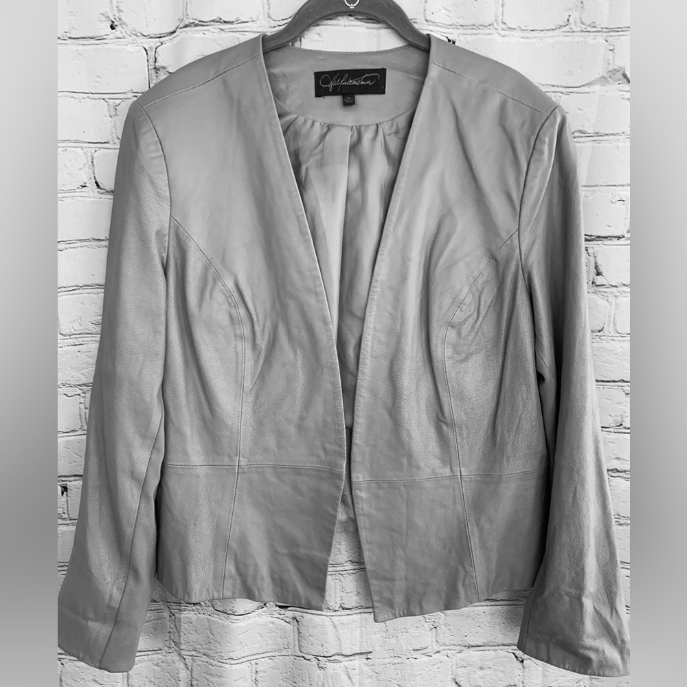 Gilli Leather Open-Front Jacket in Light Gray